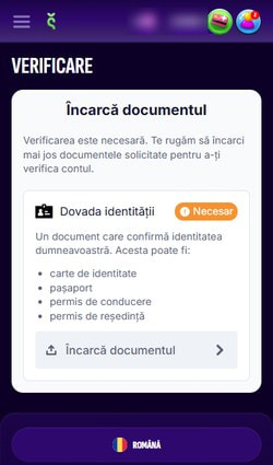 Pagina de verificare a contului Swiper, unde încarci actul de identitate