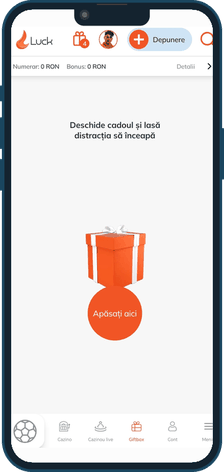 Secțiunea GiftBox din aplicația Luck pe Android, cu cadoul zilnic disponibil