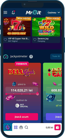 Aplicația Mr Bit pe Android, cu jackpoturile progresive din secțiunea Jackpotmeter