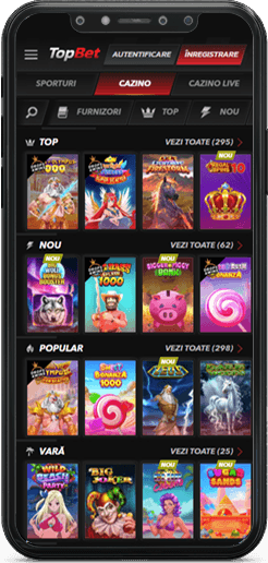 Pagina principală a aplicației TopBet Casino