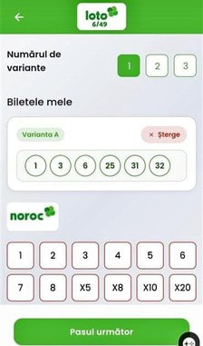 Bilet Loto 6/49 cumpărat online de pe loto.ro, pe ecranul telefonului