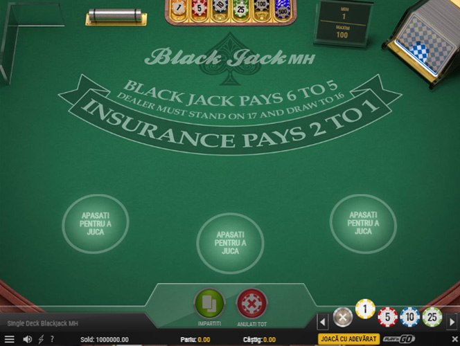 Single Deck Blackjack cu mize mici