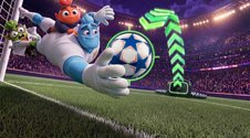 Portar care plonjează după minge, lângă o săgeată verde, imagine pentru mini-jocul Mega Shoot Swiper