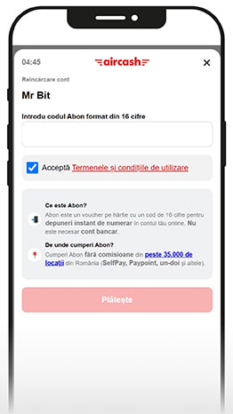 Căsuță dedicată introducerea codului unic inscripționat pe un voucher Abon.