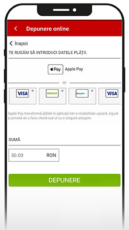 Metoda de plată Apple Pay în casieria unui cazinou online.