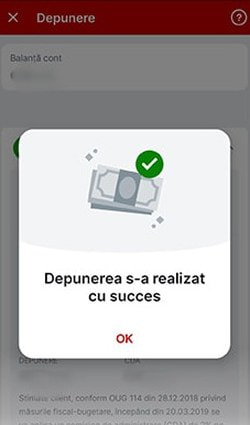 Confirmarea depunerii cu Apple Pay în casierie
