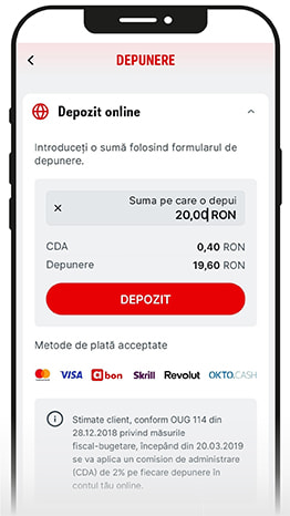 Casieria unui cazinou online cu sume de 20 ROn pentru depunere.