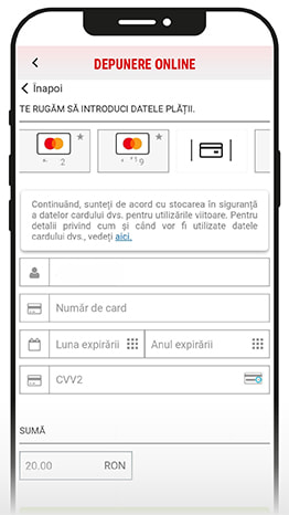 Asocierea unui card de credit la contul de jucător.