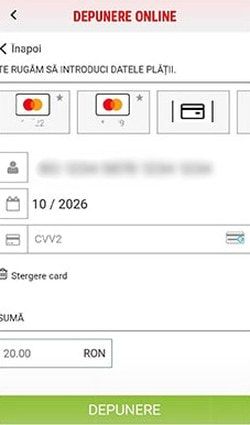 Completarea datelor cardului pentru depunere
