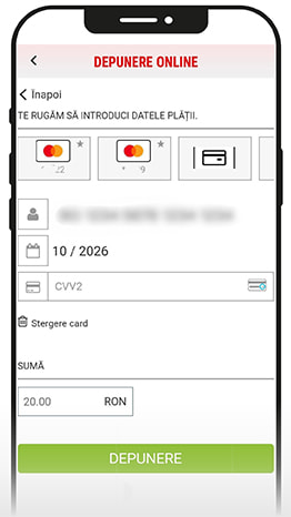 Validarea unei depuneri la cazinou prin completarea datelor bancare.