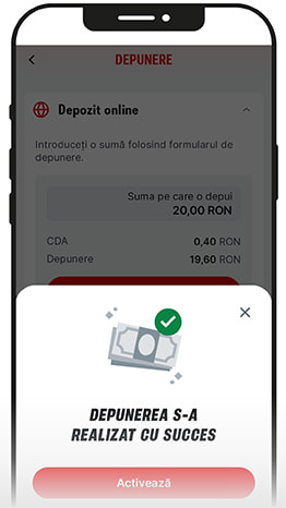 Mesaj care confirmă succesul depunerii de bani.