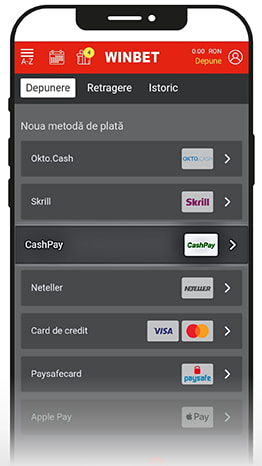 CashPay printre opțiunile de plată Winbet.