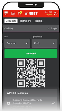 Locația de depunere Winbet afișată pe ecran.