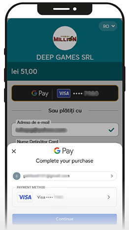 Autorizarea unei plăți la cazinou prin Google Pay.