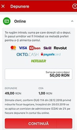 Casieria unui cazinou online cu suma de depunere completată