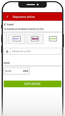 Imagine cu metoda de plată Neteller, căsuța pentru introducerea e-mail-ului și valoarea unui depozit.
