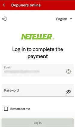Fereastra de autentificare Neteller deschisă direct din casierie