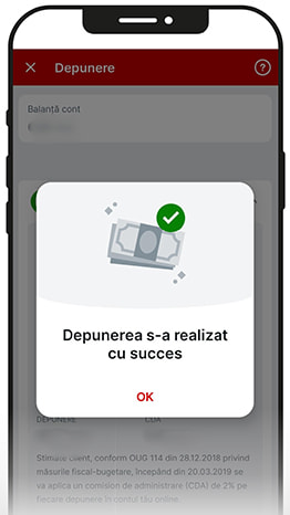 Imagine cu mesajul care care confirmă succesul depunerii cu Neteller.