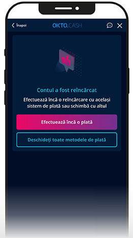 Mesajul care confirmă că depunerea prin Okto.Cash a fost realizată cu succes.