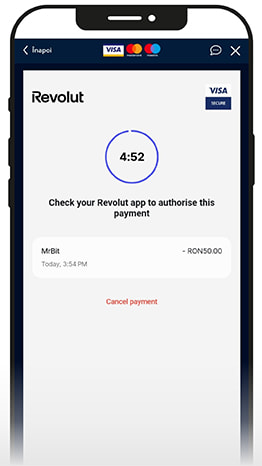 Cerința de autorizare a plății din aplicația Revolut.