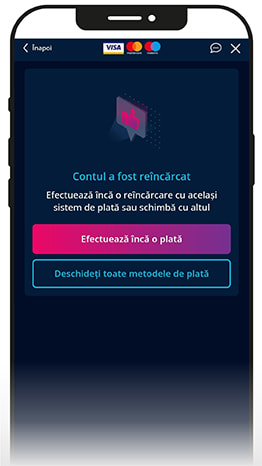 Mesajul care care se confirmă succesul depunerii cu Revolut la cazinou.