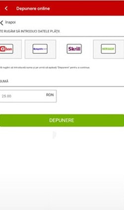 Selectarea metodei Skrill și a sumei de depus