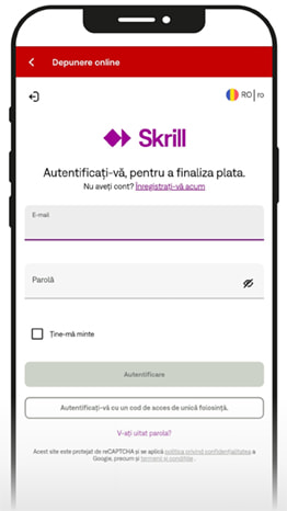 Imagine cu pașii necesari pentru autentificarea în contul Skrill.