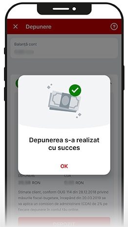 Mesajul care confirmă realizarea cu succes a unei plăți la un cazinou online.
