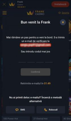 Introducerea codului de verificare primit prin e-mail, pentru finalizarea procesului de înregistrare