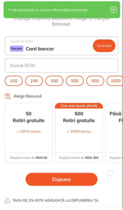 Confirmarea informațiilor personale și efectuarea primei depuneri la Luck Casino