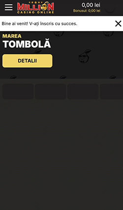 Mesaj de înregistrare cu succes a contului de client și invitație la tombola cazinoului