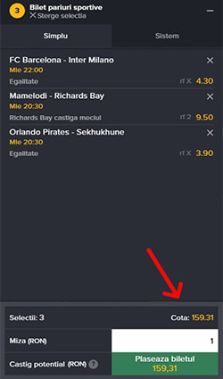 Un bilet simplu cu o cotă cumulată de 7,50 la Mozzart.