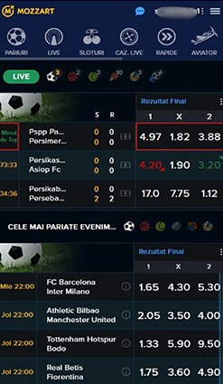 Oferta de pariuri sportive Mozzart pe mobil.