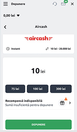 Pasul 2 pentru o depunere minimă de 10 lei la cazinou online