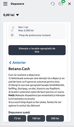 Depunere minimă de 1 RON la Betano.Cash agenție