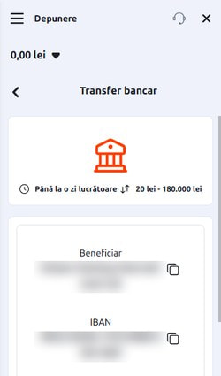 Datele pentru depunerea prin transfer bancar: beneficiar, IBAN și referința de plată