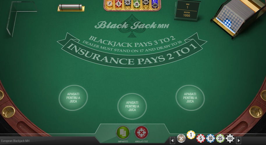 European Blackjack Multihand cu mize mici
