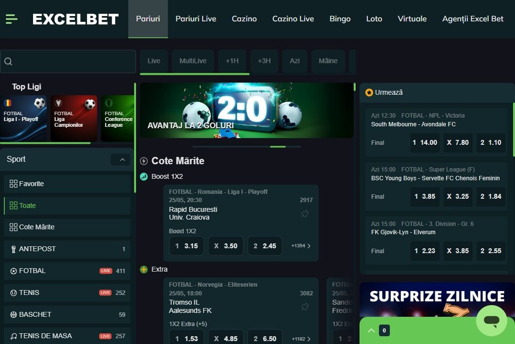 O parte din sporturile disponibile în oferta de pariuri Excelbet.