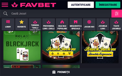 Blackjack la Favbet casino mobil