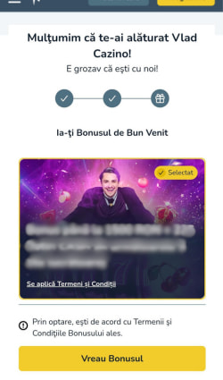 Pasul de înregistrare la Vlad Cazino care îți oferă bonusul