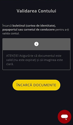 Pagina de încărcare a actului de identitate