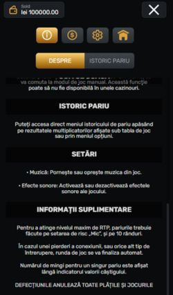 Informații ajutătoare la jocul Plinko.