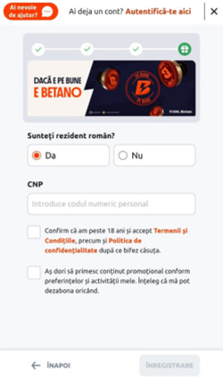 Procesul de înregistrare la Betano - Pasul 4