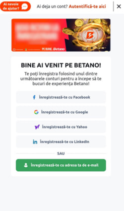 Începutul procesului de înregistrare la Betano