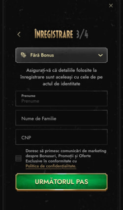 Introducere nume și CNP la Don Casino