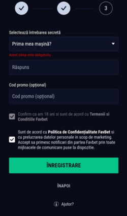 Crearea unui cont la Favbet Casino - Pasul 4