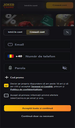 Pasul 1 al înregistrării la Joker Casino
