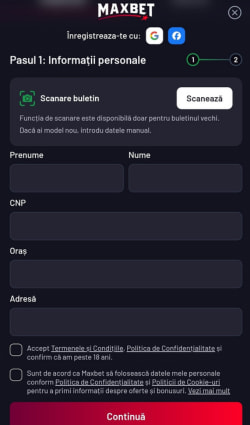 Cum se face un cont la MaxBet - Pasul 2