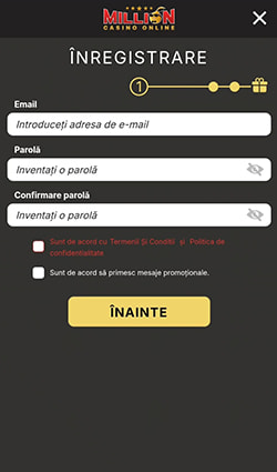 Introducerea adresei de e-mail și a parolei la Million Casino