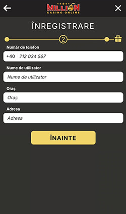 Introducerea numărului de telefon și al adresei la Million Casino